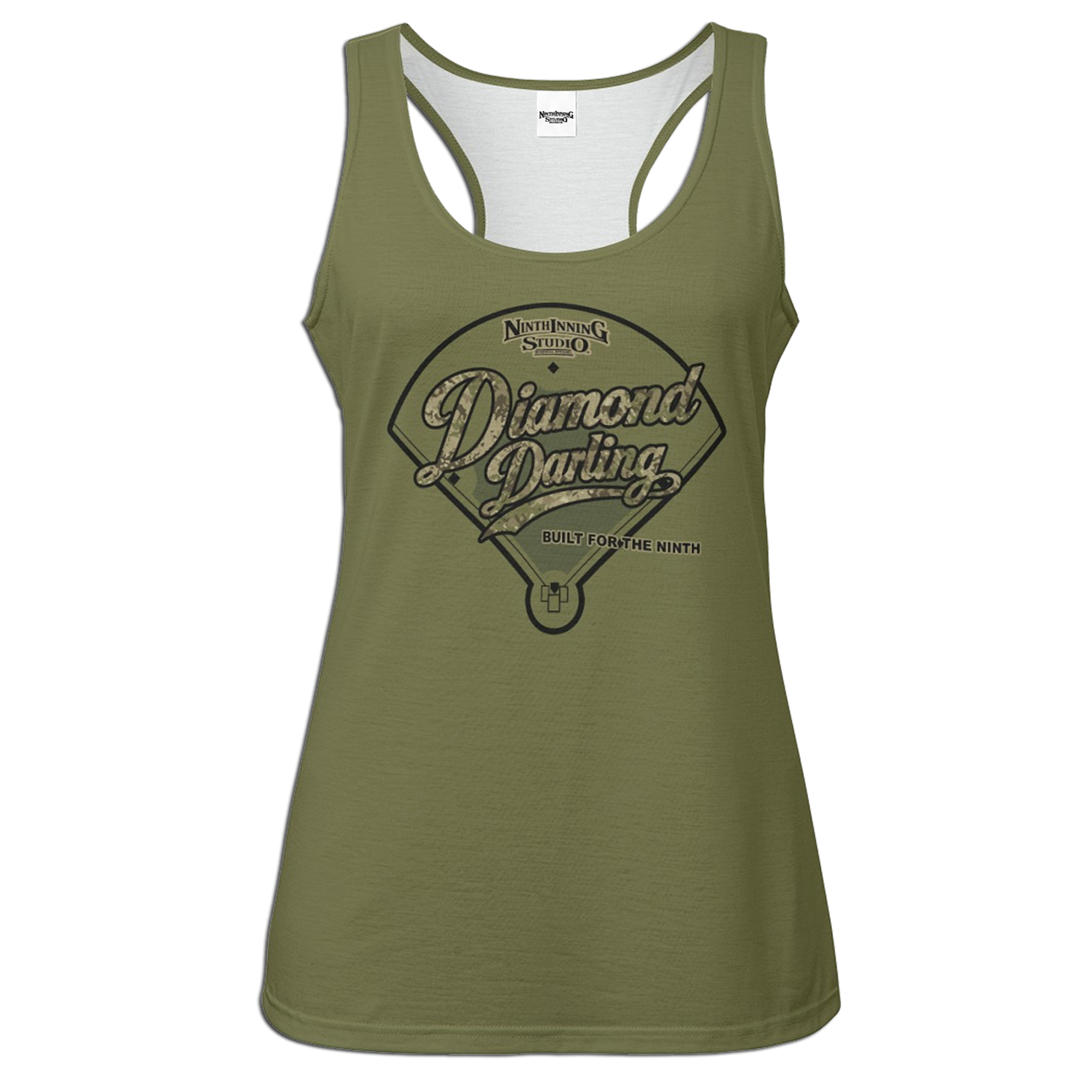 Ninth Inning Studio Diamond Darling Women's Racerback Tank Top - Olive