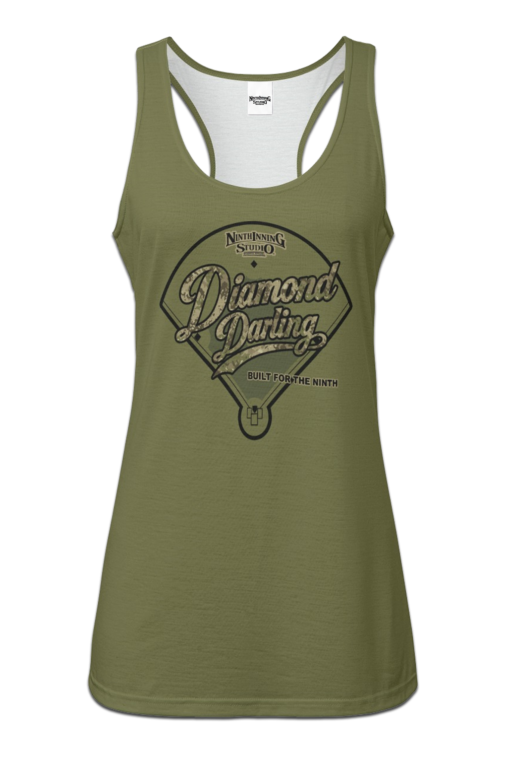 Ninth Inning Studio Diamond Darling Women's Racerback Tank Top - Olive