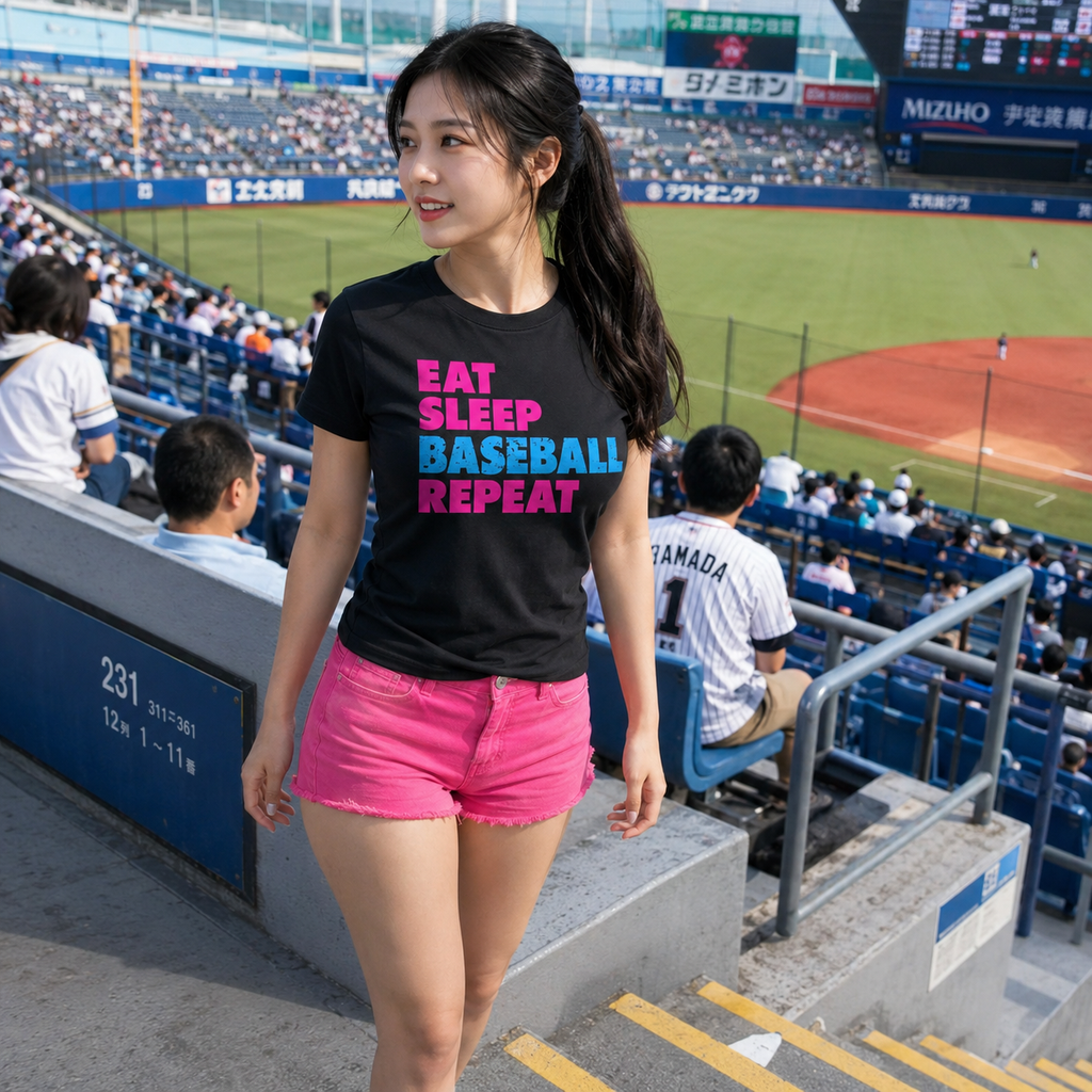 Ninth Inning Studio Eat Sleep Baseball Women's Crewneck Tee