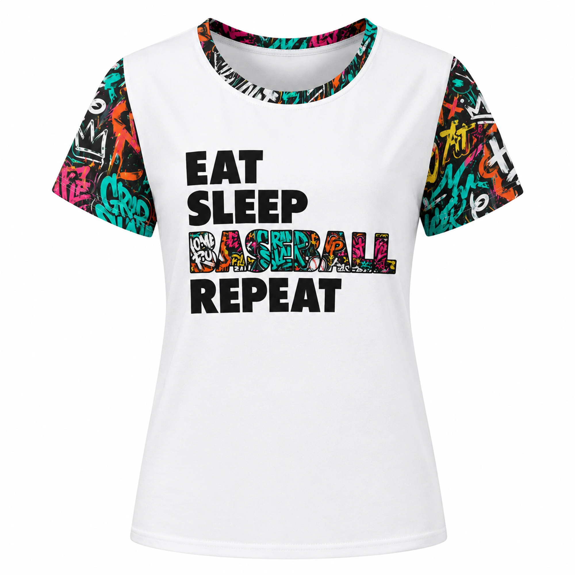 Ninth Inning Studio Eat Sleep Baseball Women's Crewneck Tee