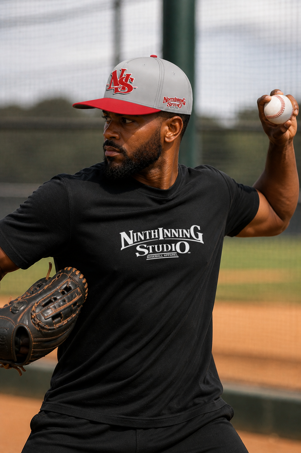 Ninth Inning Studio Grey-Red Snap-back Baseball Cap