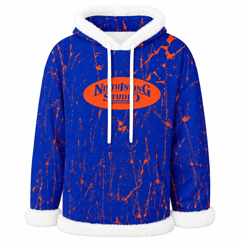 Ninth Inning Studio Blue/Orange Marble Women's Fleece Hoodie with Faux Fur Trim