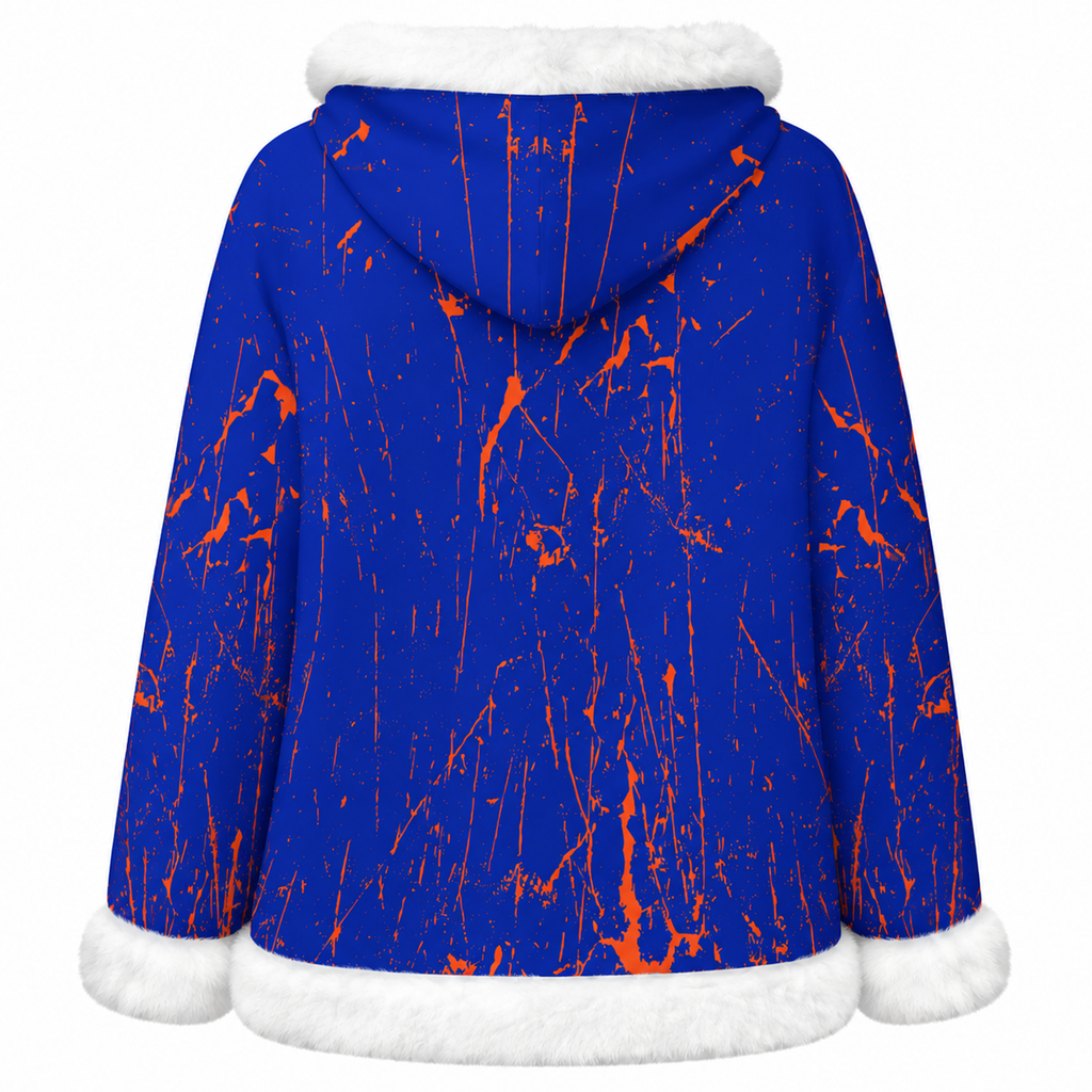 Ninth Inning Studio Blue/Orange Marble Women's Fleece Hoodie with Faux Fur Trim