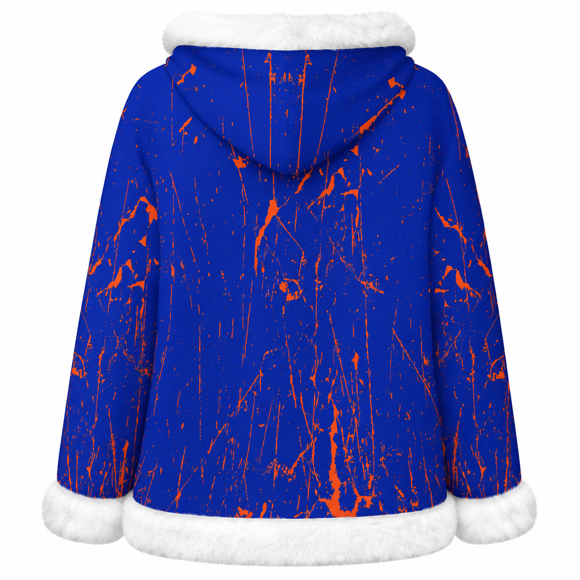 Ninth Inning Studio Blue/Orange Marble Women's Fleece Hoodie with Faux Fur Trim