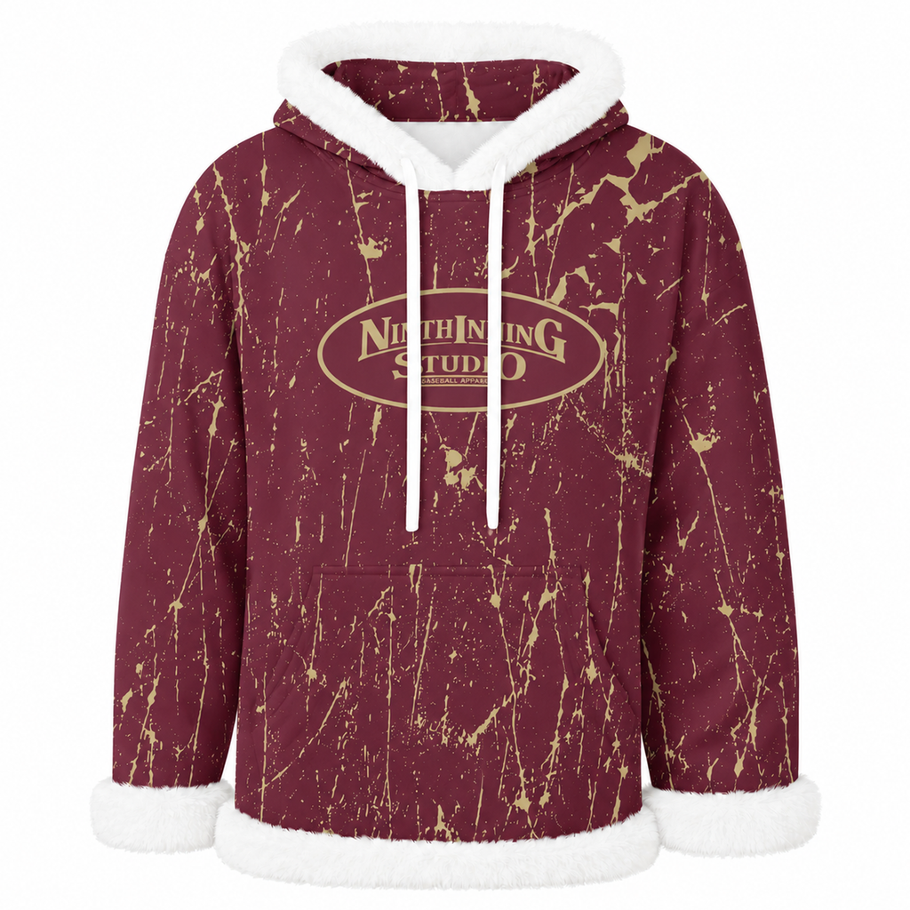 Ninth Inning Studio Garnet/Gold Marble Women's Fleece Hoodie with Faux Fur Trim