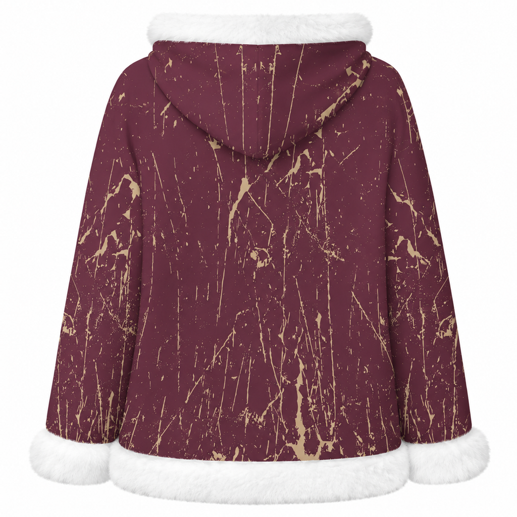 Ninth Inning Studio Garnet/Gold Marble Women's Fleece Hoodie with Faux Fur Trim