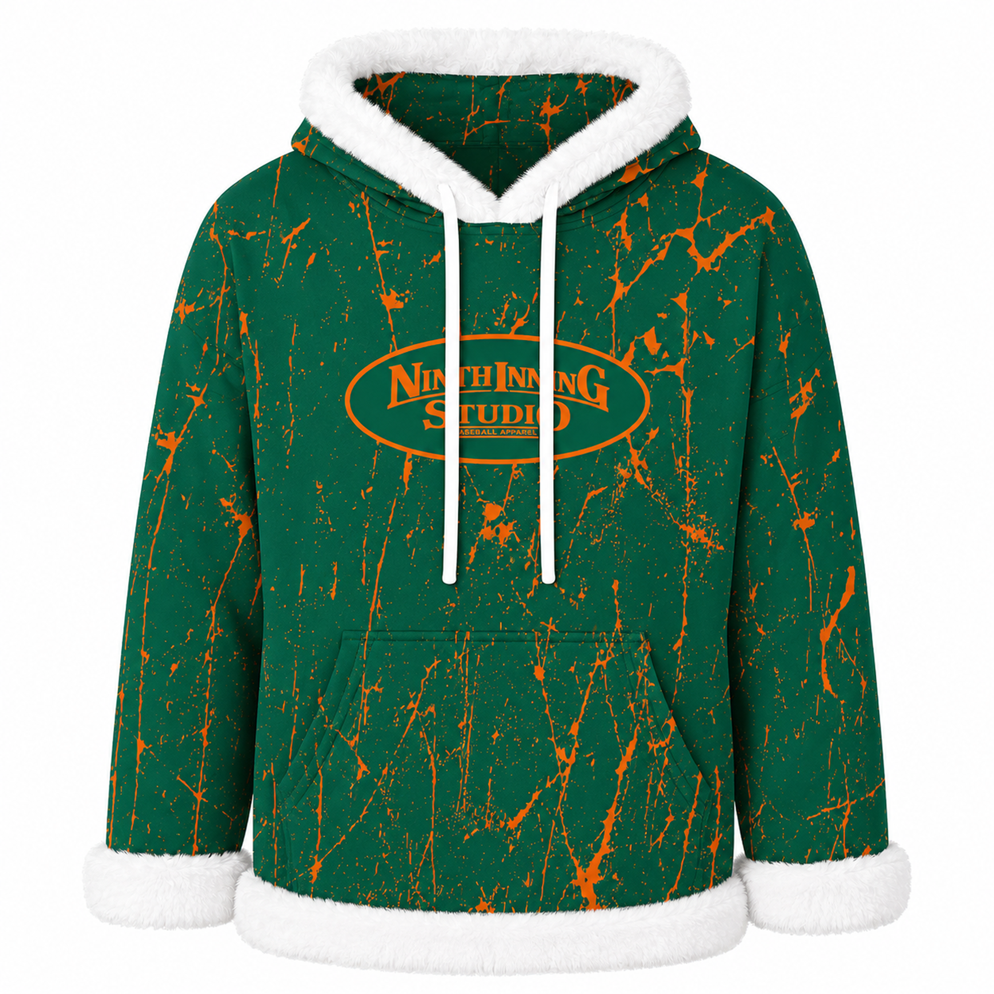 Ninth Inning Studio Green/Orange Women's Fleece Hoodie with Micro-Fleece Trim