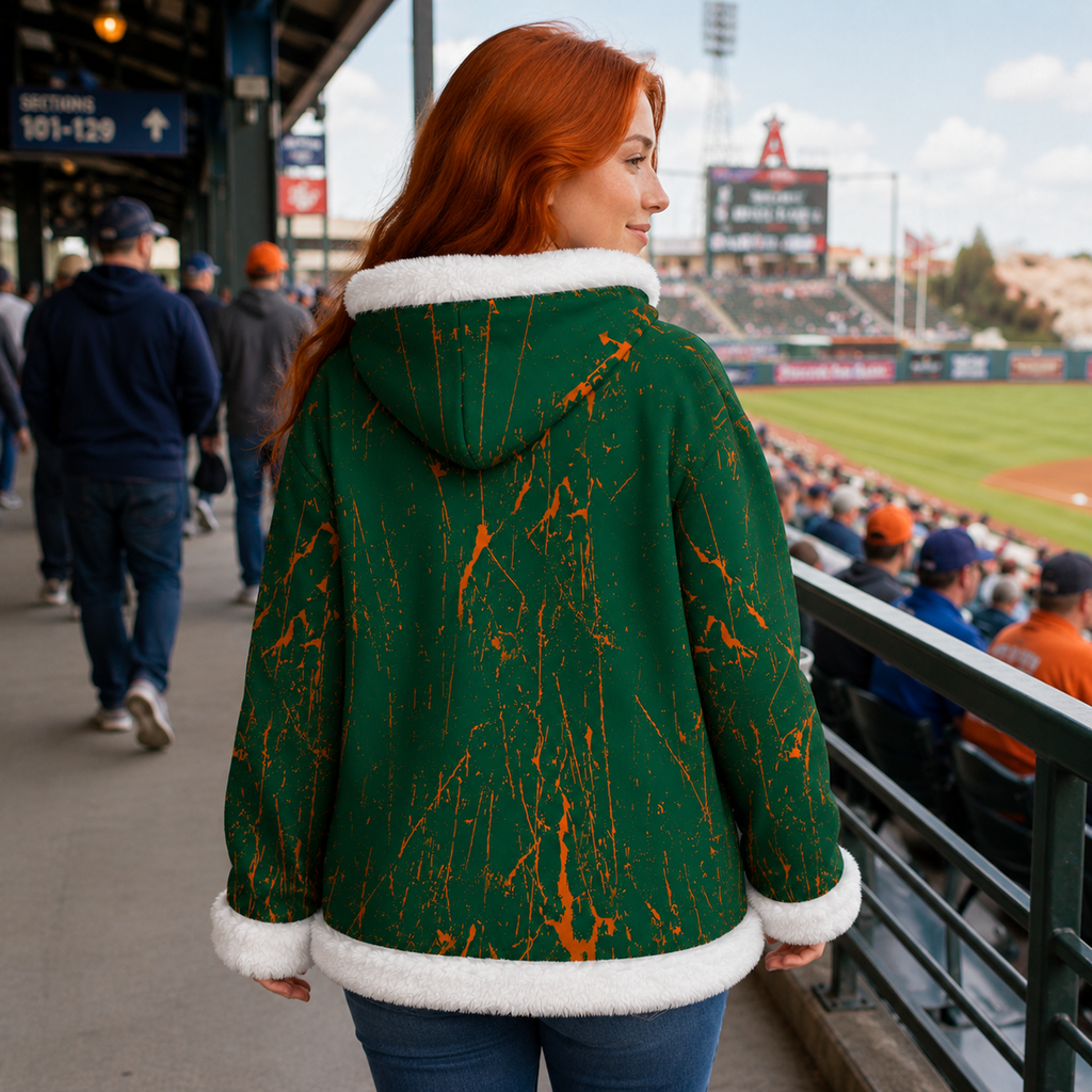 Ninth Inning Studio Green/Orange Women's Fleece Hoodie with Micro-Fleece Trim