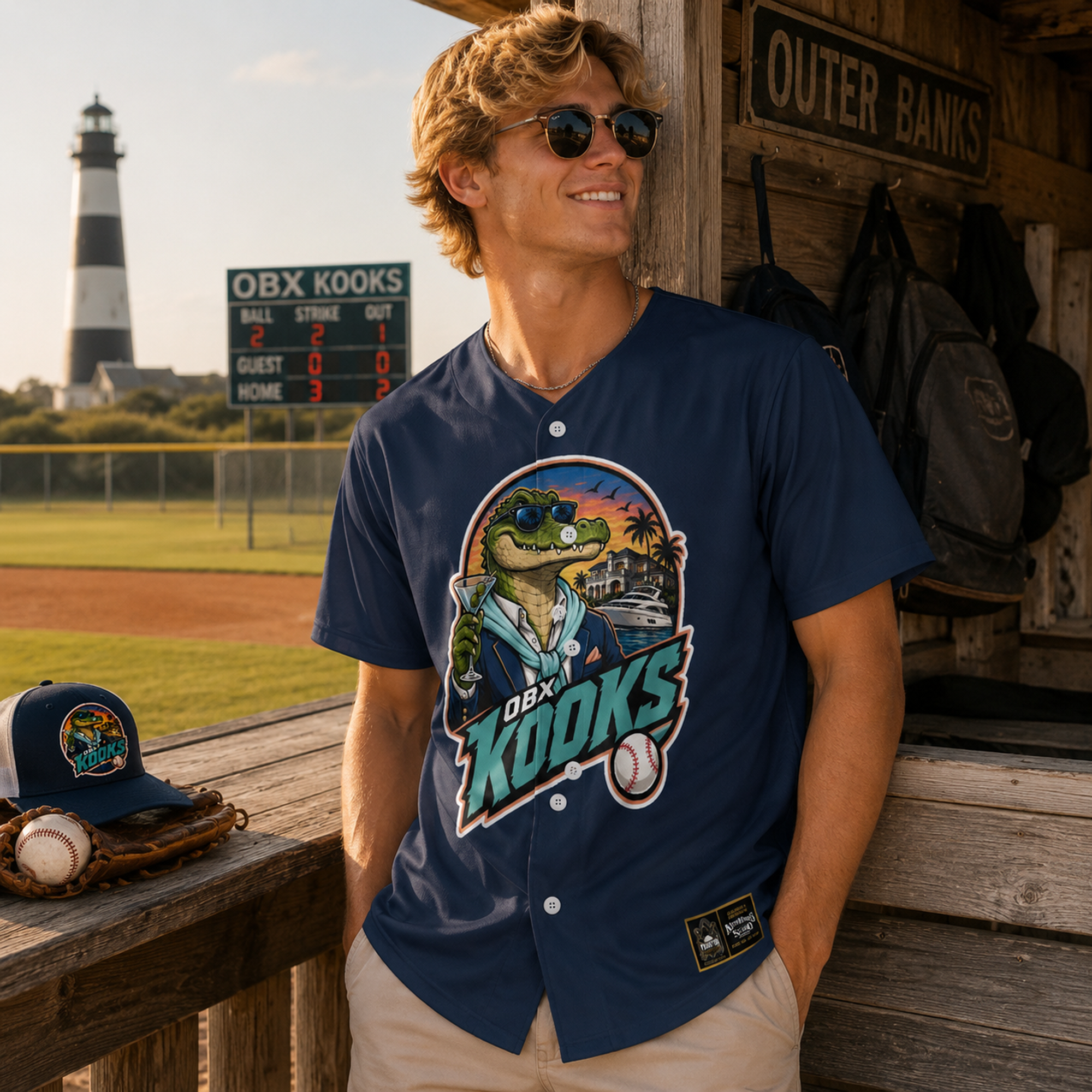 Ninth Inning Studio OBX Kooks Mascot Alternate Navy Baseball Jersey