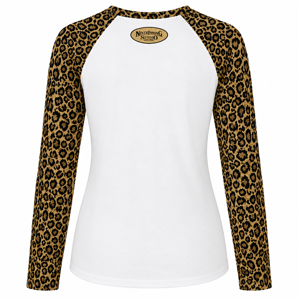 Ninth Inning Studio Women's Baseball Mom UPF Leopard Print Raglan Long Sleeve-Tan
