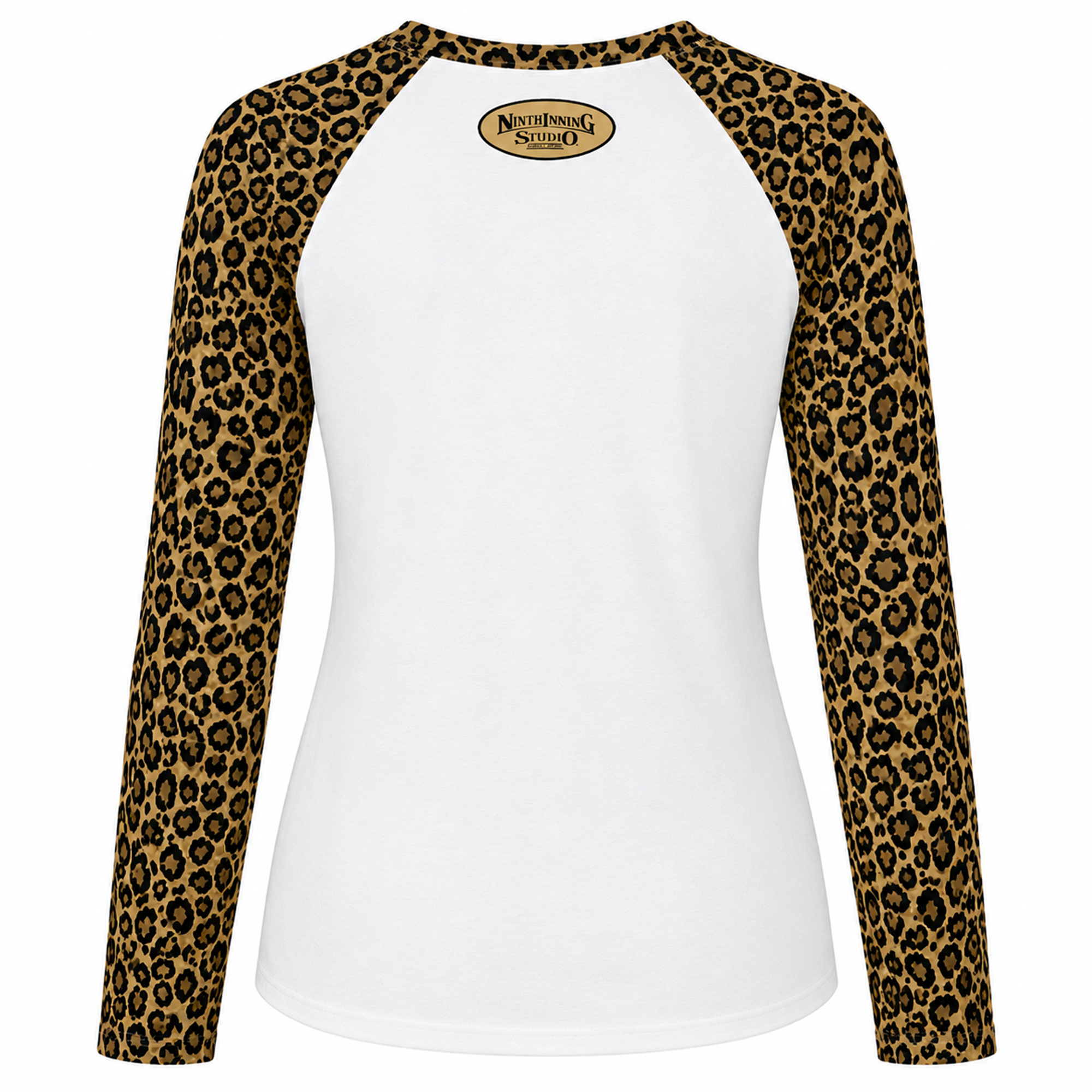 Ninth Inning Studio Women's Baseball Mom UPF Leopard Print Raglan Long Sleeve-Tan