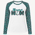Ninth Inning Studio Women's Baseball Mom UPF Raglan Leopard Print Long Sleeve Tee-Teal