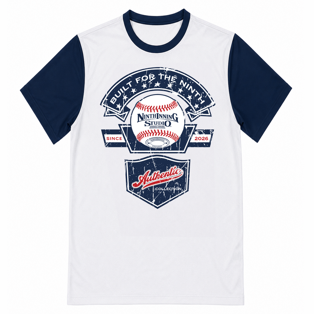 Ninth Inning Studio "Built for the Ninth" Authentic Collection Tee-White/Navy