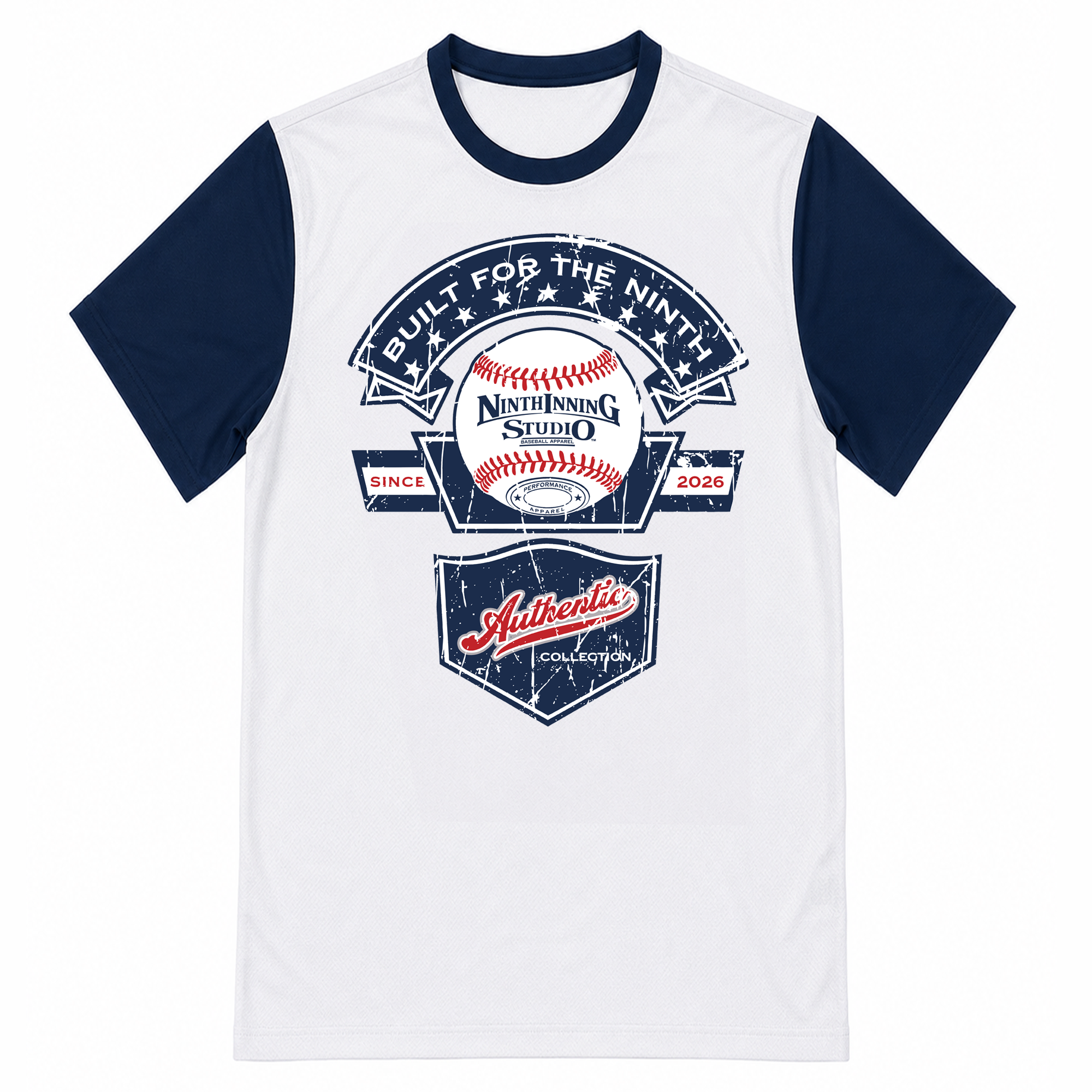 Ninth Inning Studio "Built for the Ninth" Authentic Collection Tee-White/Navy