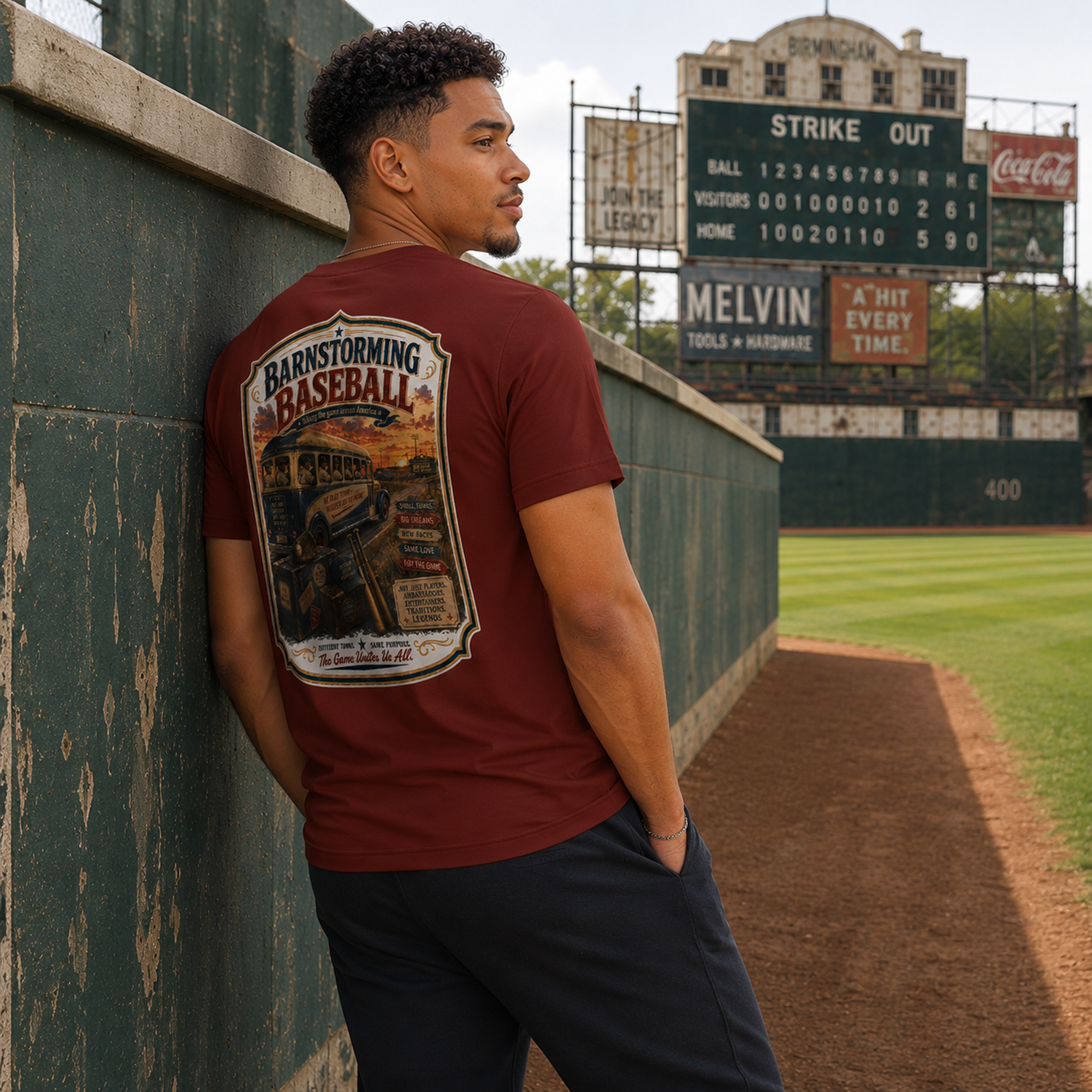 Ninth Inning Studio Negro League Barnstorming Men’s Milk-Silk Tee