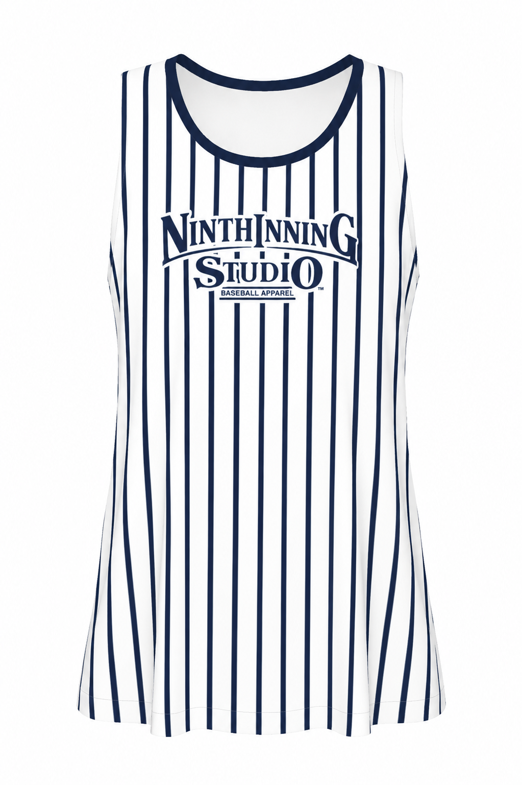 Ninth Inning Studio Pinstripes Women's Sports Tank Top - White/Navy