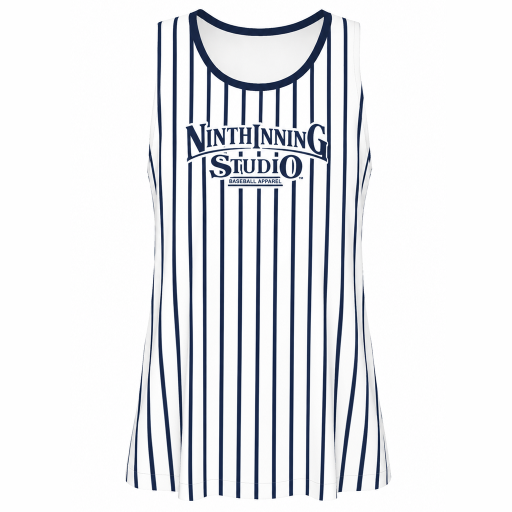 Ninth Inning Studio Pinstripes Women's Sports Tank Top - White/Navy
