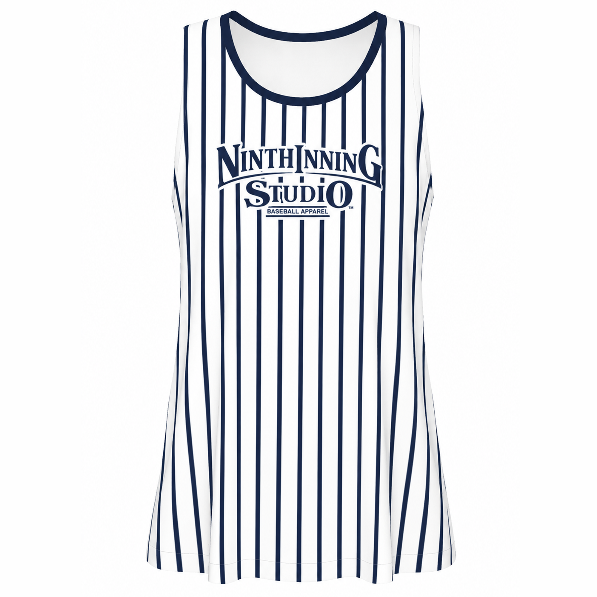 Ninth Inning Studio Pinstripes Women's Sports Tank Top - White/Navy