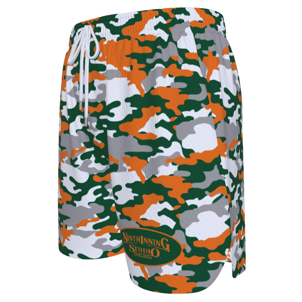 Ninth Inning Studio Green/Orange Camo Men's Baseball Shorts