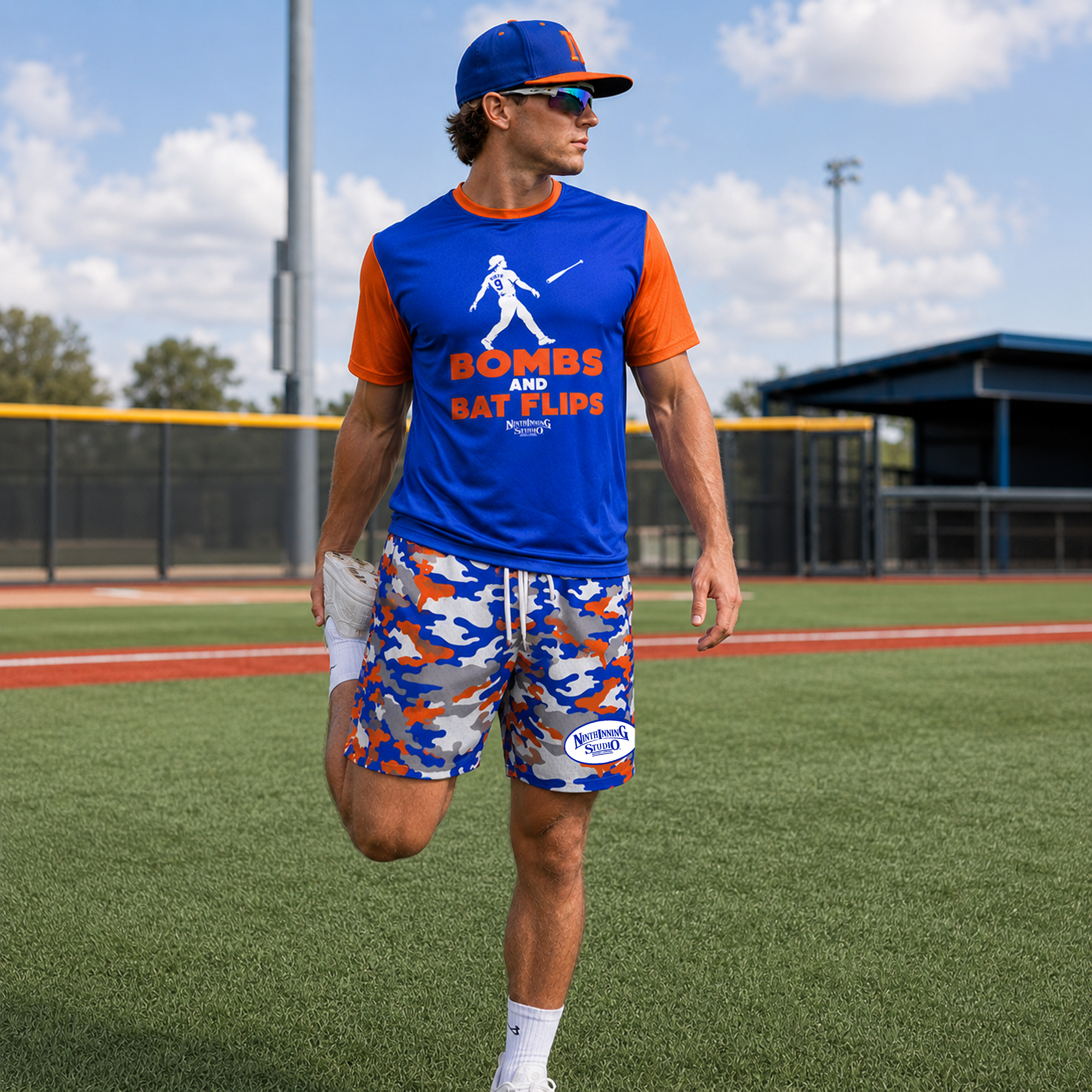 Ninth Inning Studio Blue/Orange Camo Men's Baseball Shorts