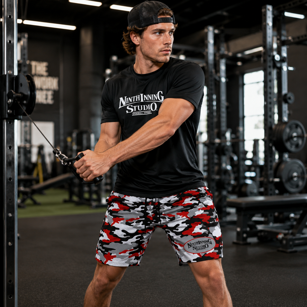 Ninth Inning Studio Red/Black Camo Men's Baseball Shorts