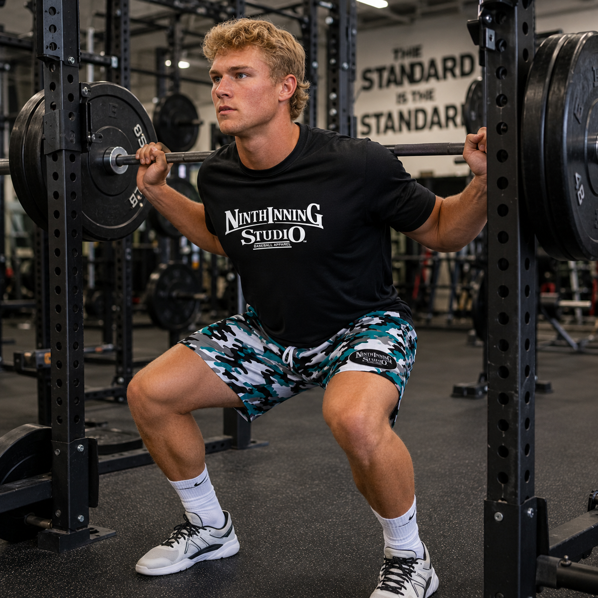 Ninth Inning Studio Teal/Black Camo Men's Baseball Shorts