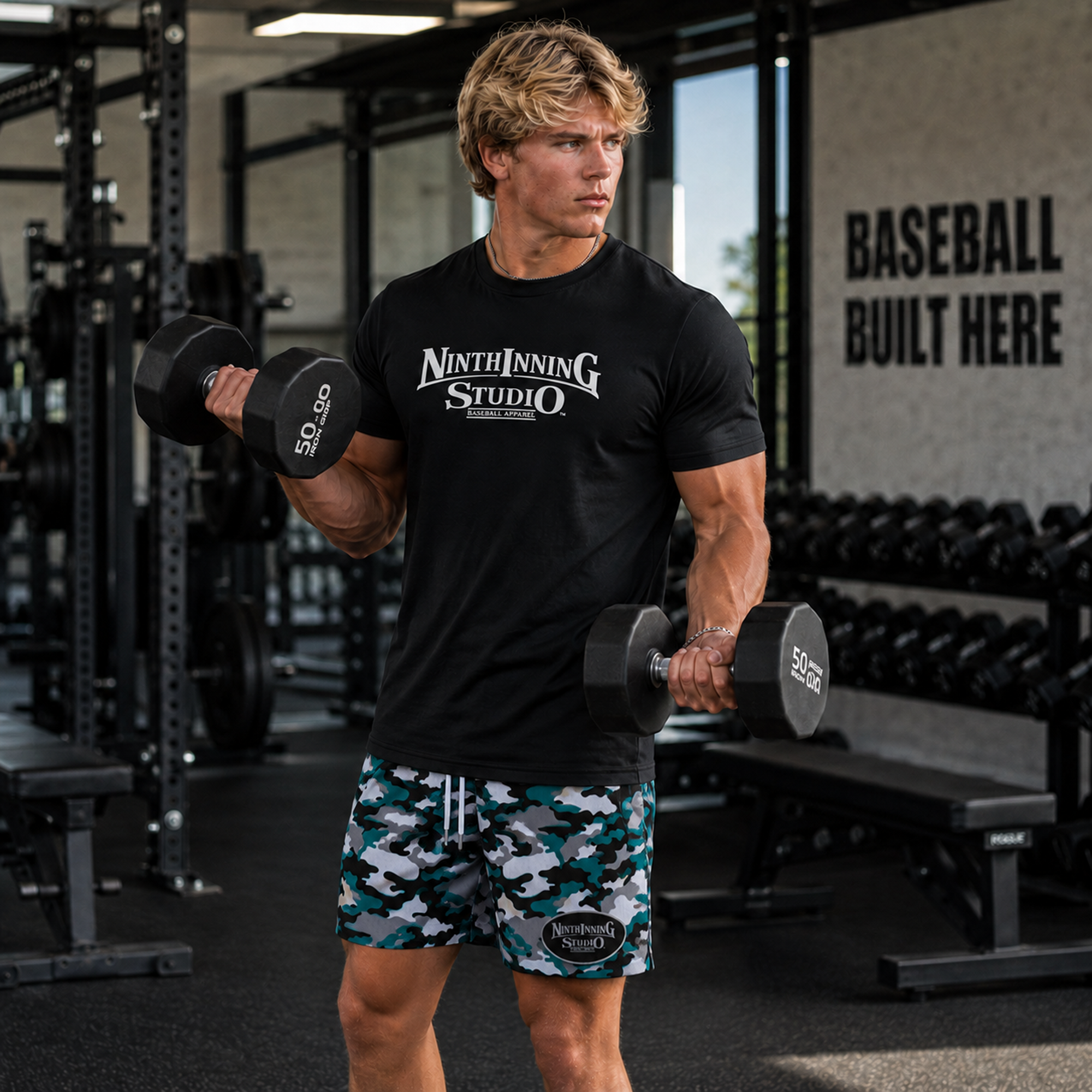 Ninth Inning Studio Teal/Black Camo Men's Baseball Shorts