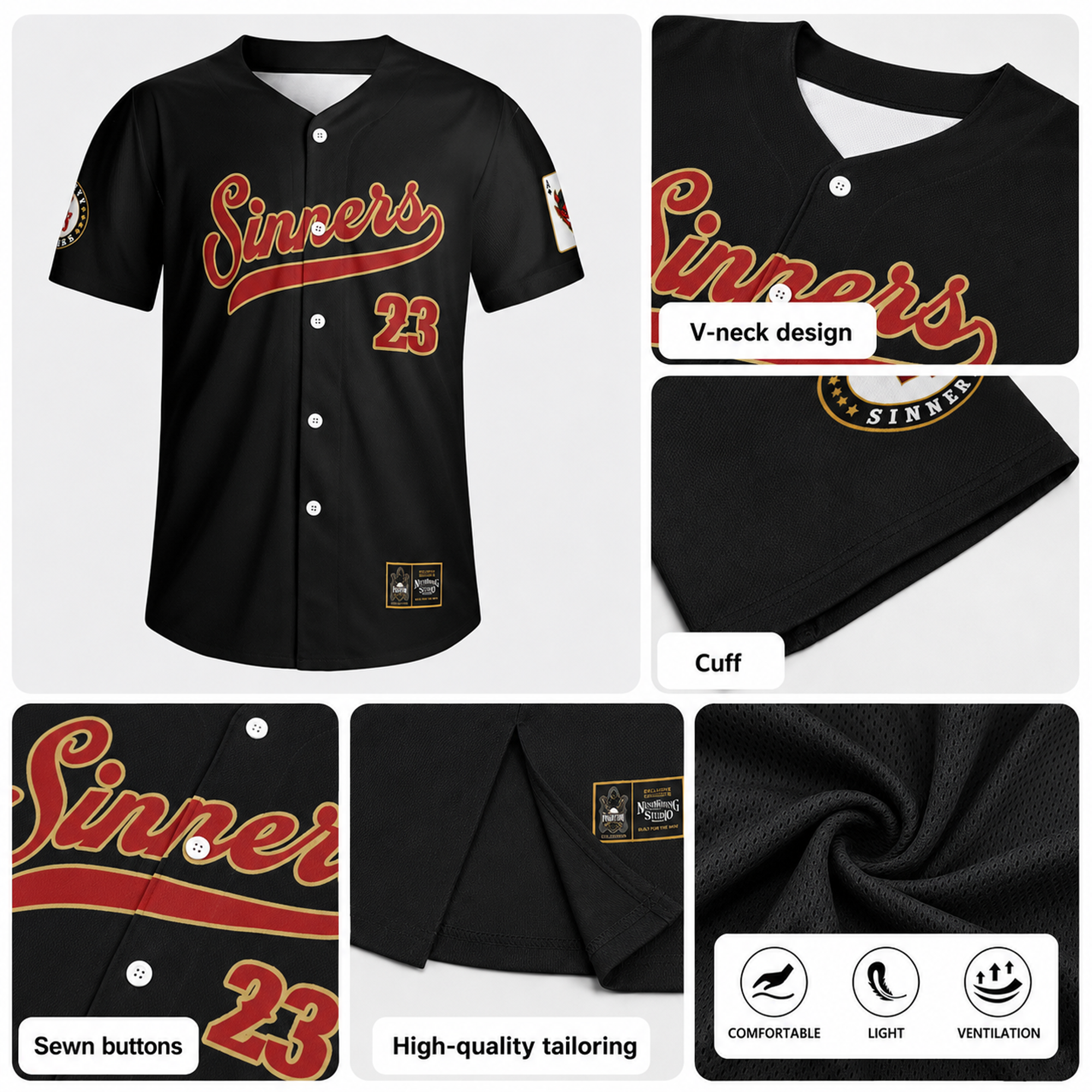 Ninth Inning Studio Sin City Sinners Black Home Alternate Baseball Jersey