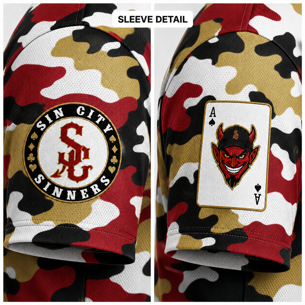 Ninth Inning Studio Sin City Sinners Camo Road Alternate Baseball Jersey