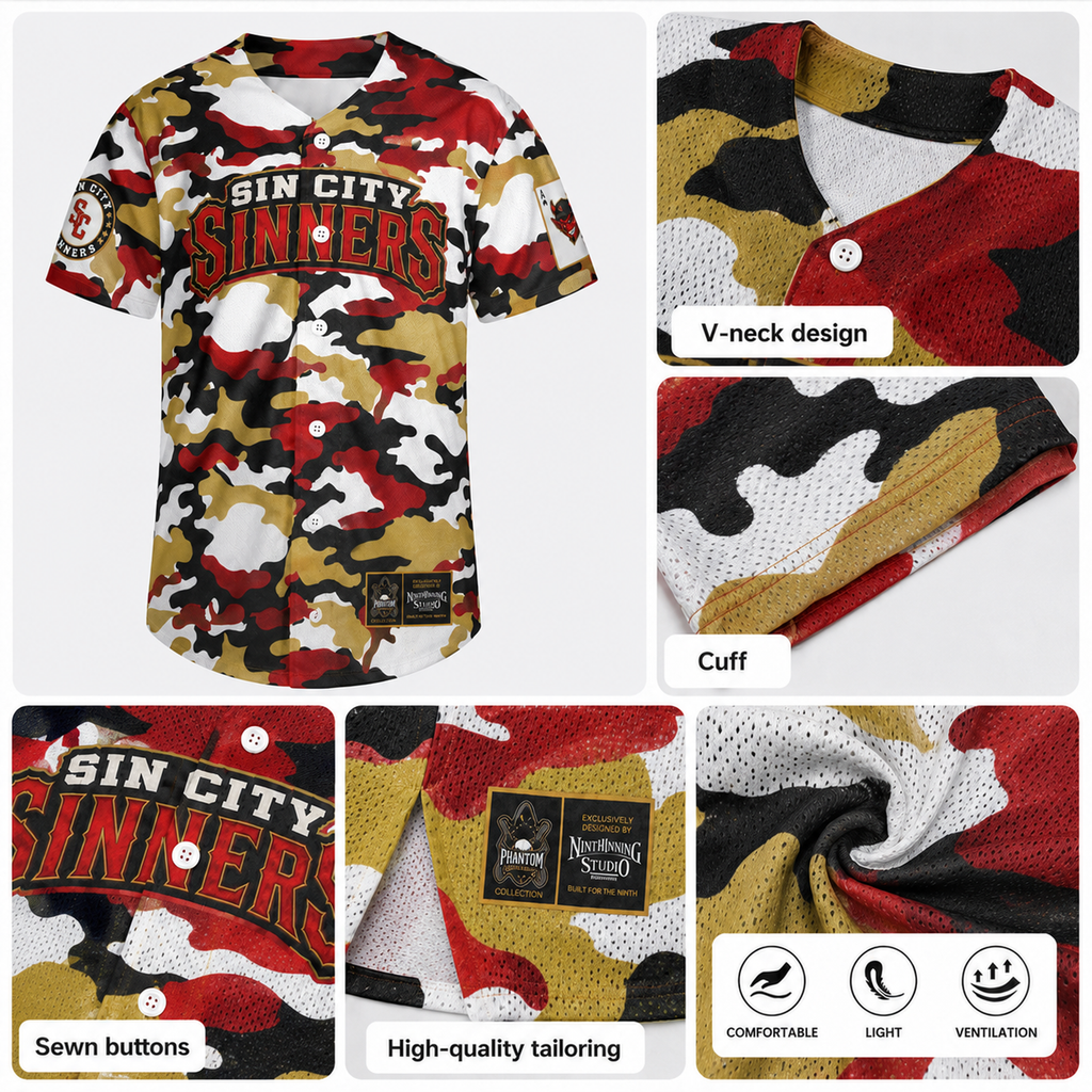Ninth Inning Studio Sin City Sinners Camo Road Alternate Baseball Jersey