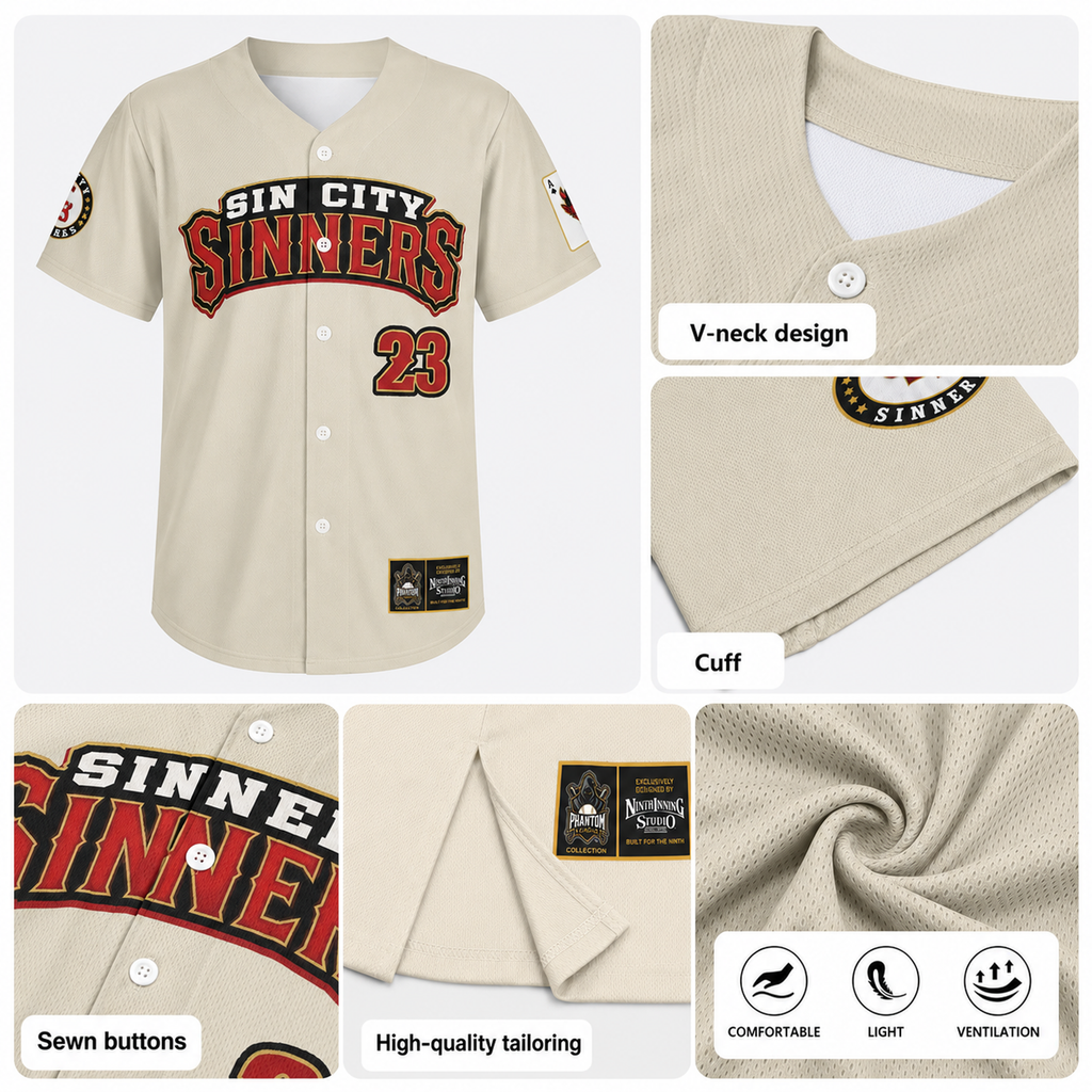 Ninth Inning Studio Sin City Sinners Cream Home Baseball Jersey