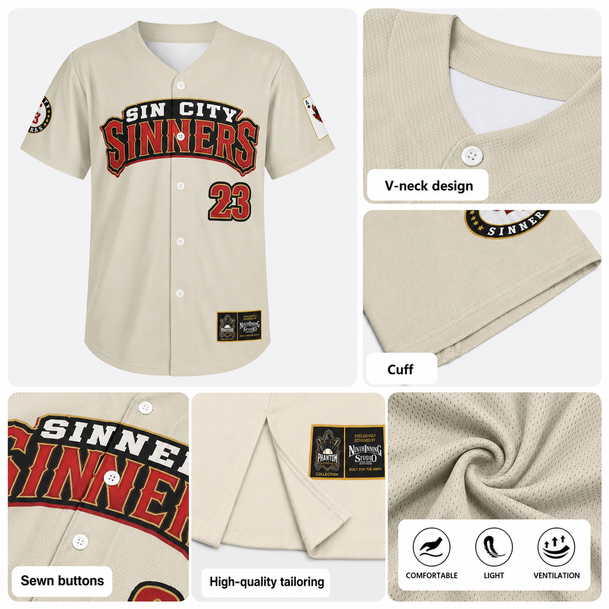 Ninth Inning Studio Sin City Sinners Cream Home Baseball Jersey