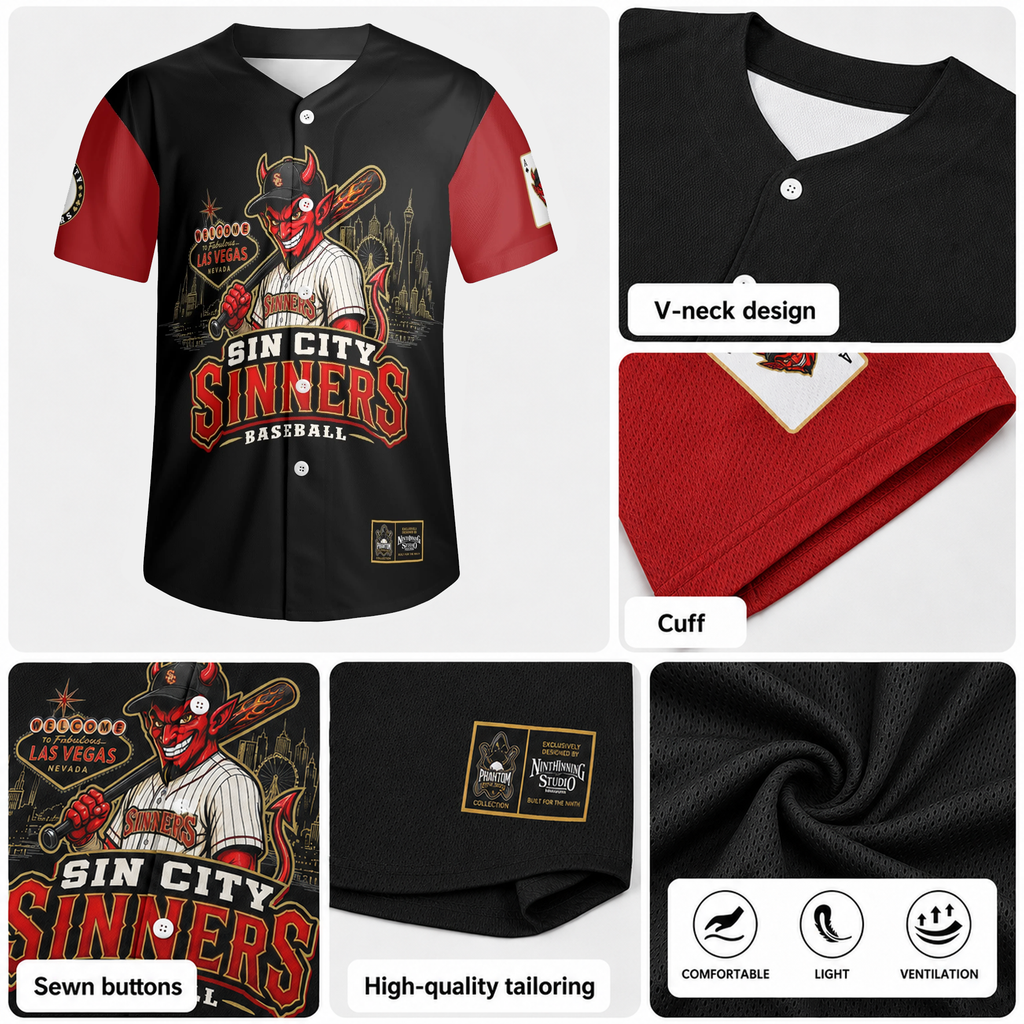 Ninth Inning Studio Sin City Sinners Black Mascot Baseball Jersey