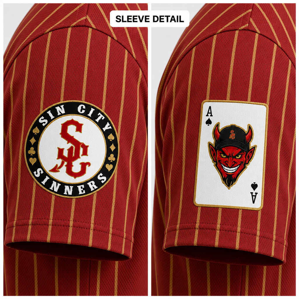 Ninth Inning Studio Sin City Sinners Red/Gold Pinstripes Alternate Baseball Jersey