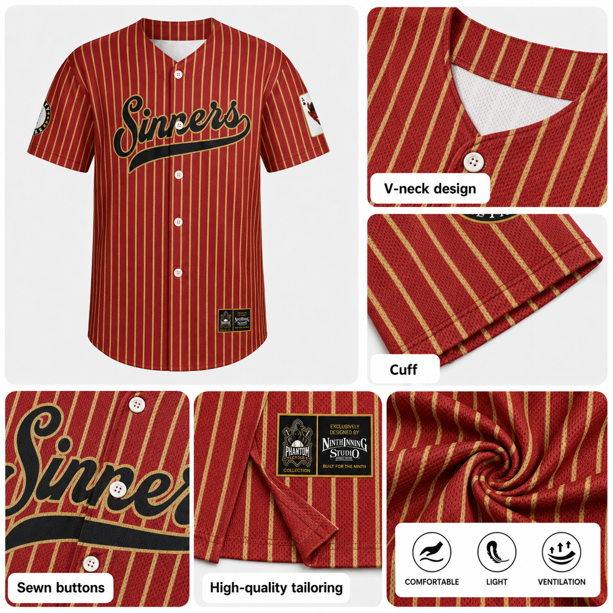 Ninth Inning Studio Sin City Sinners Red/Gold Pinstripes Alternate Baseball Jersey