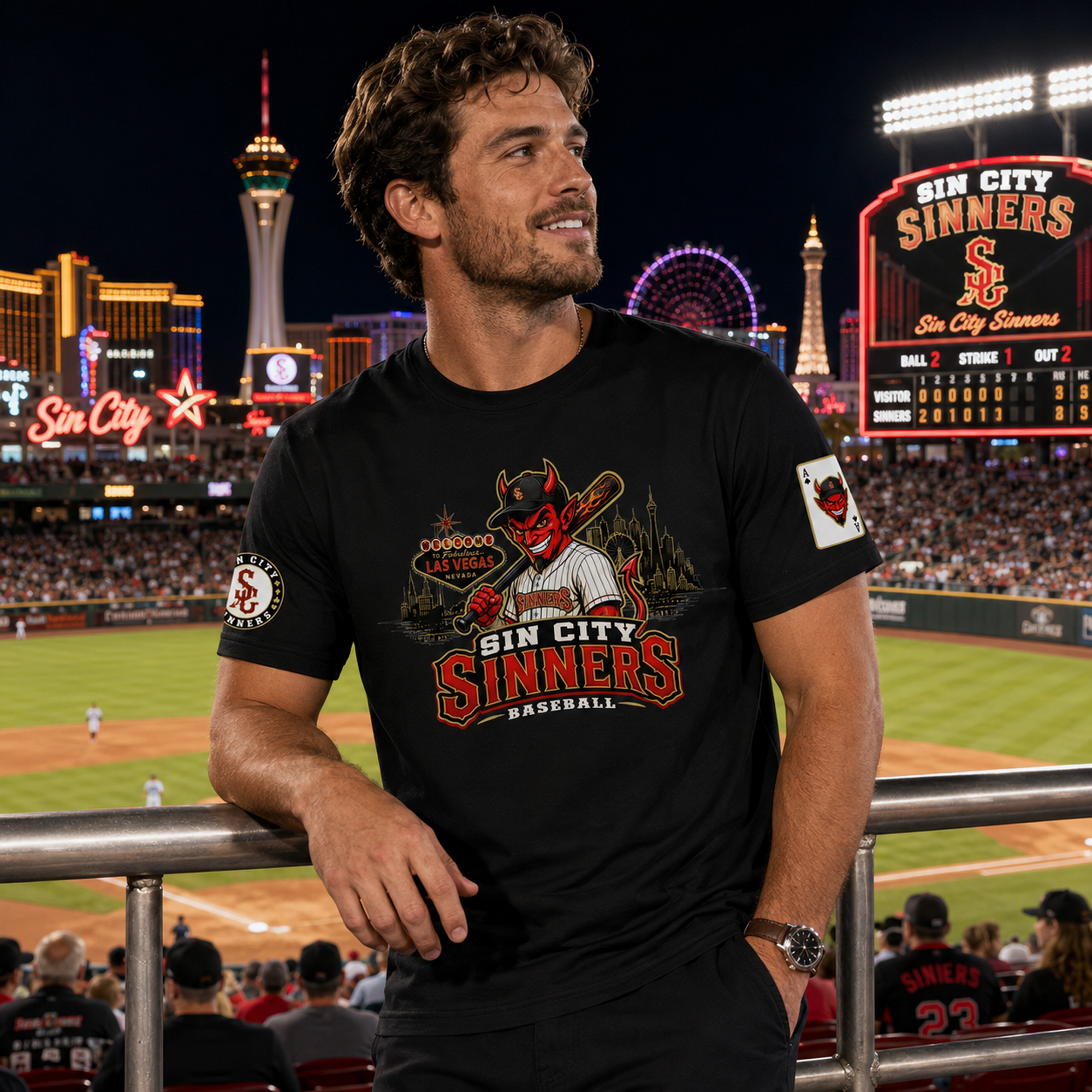 Ninth Inning Studio Sin City Sinners Mascot Men’s Milk-Silk Stretch Tee