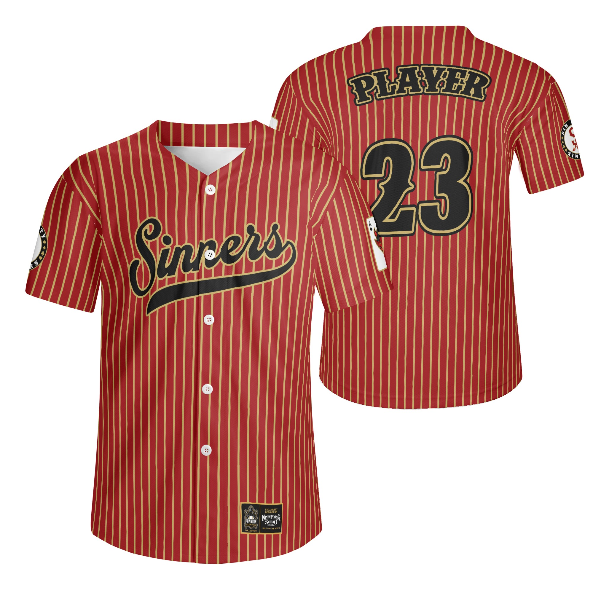 Ninth Inning Studio Sin City Sinners Red/Gold Pinstripes Alternate Baseball Jersey
