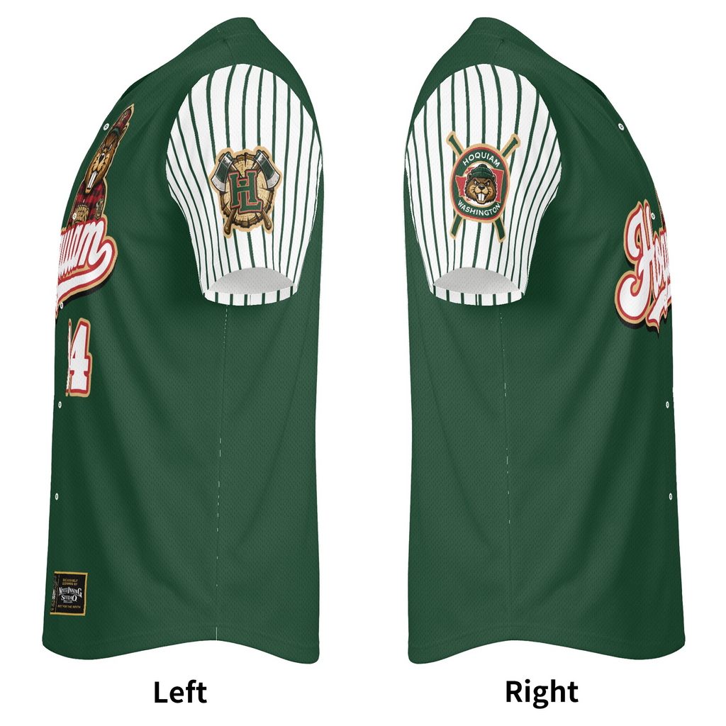 Ninth Inning Studio Hoquiam Loggers Alternate Evergreen - White/Evergreen Pinstripe Sleeves Baseball Jersey