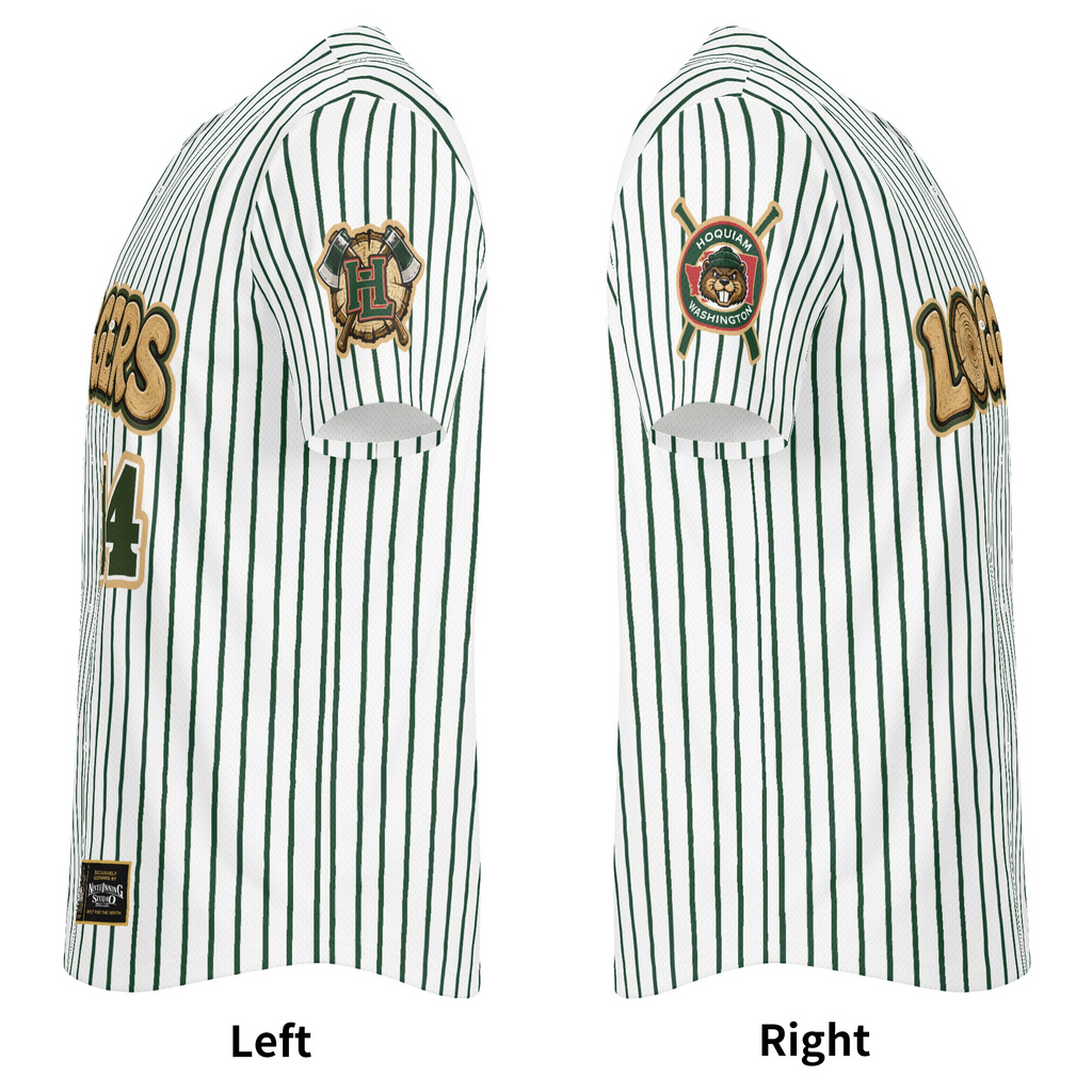 Ninth Inning Studio Hoquiam Loggers Home White/Evergreen Pinstripes Baseball Jersey