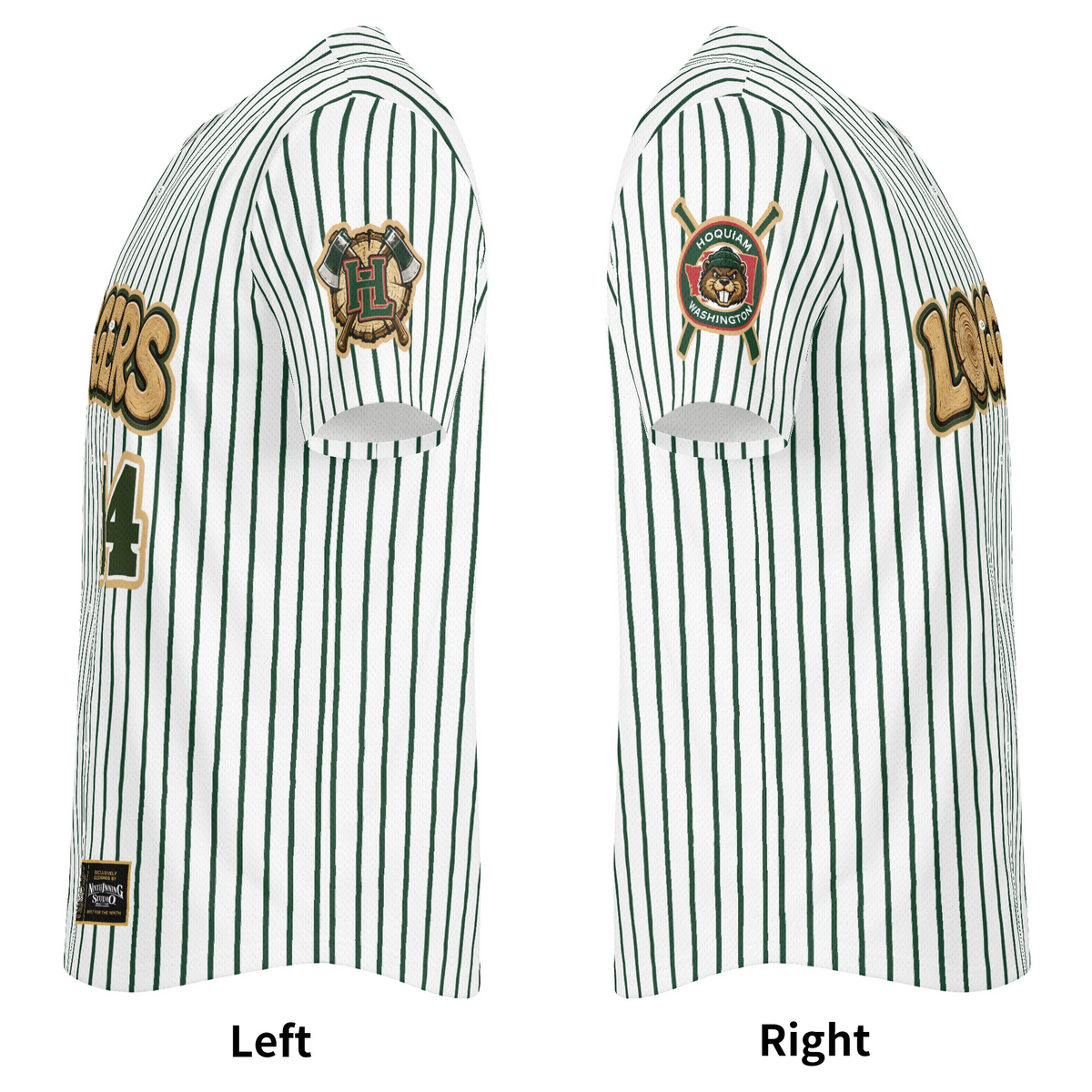 Ninth Inning Studio Hoquiam Loggers Home White/Evergreen Pinstripes Baseball Jersey