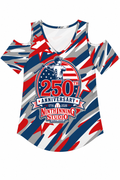 Ninth Inning Studio USA 250th Anniversary Batter Star Camo V-Neck Cold Shoulder Tee