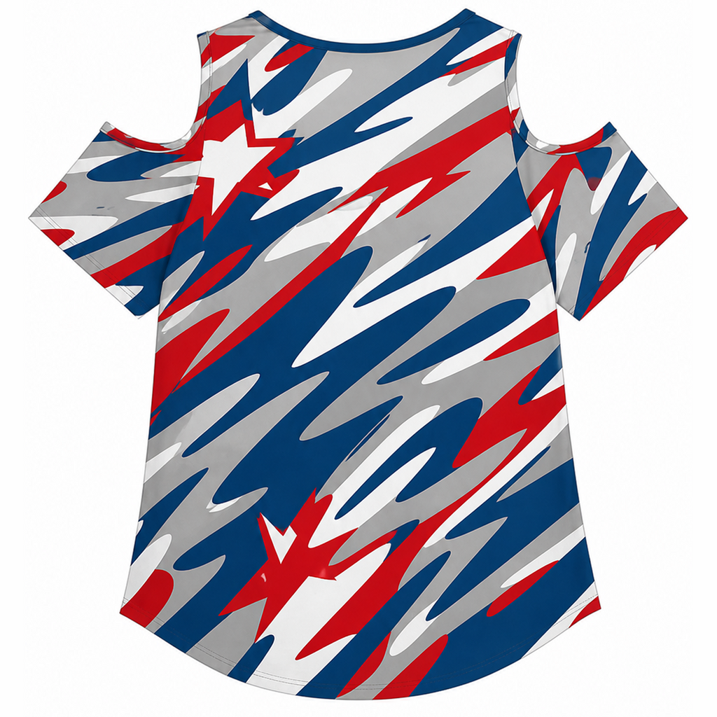 Ninth Inning Studio USA 250th Anniversary Batter Star Camo V-Neck Cold Shoulder Tee
