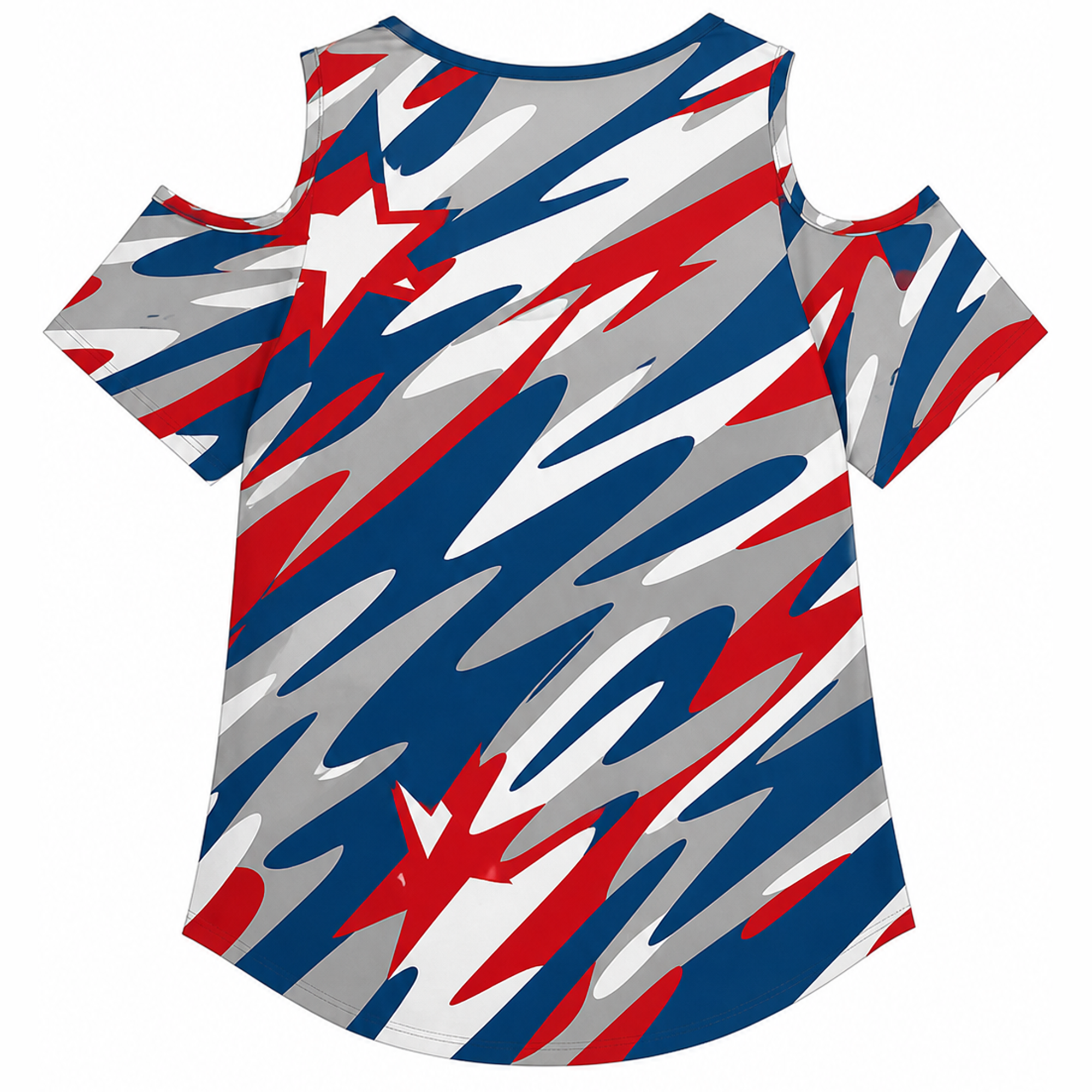 Ninth Inning Studio USA 250th Anniversary Batter Star Camo V-Neck Cold Shoulder Tee