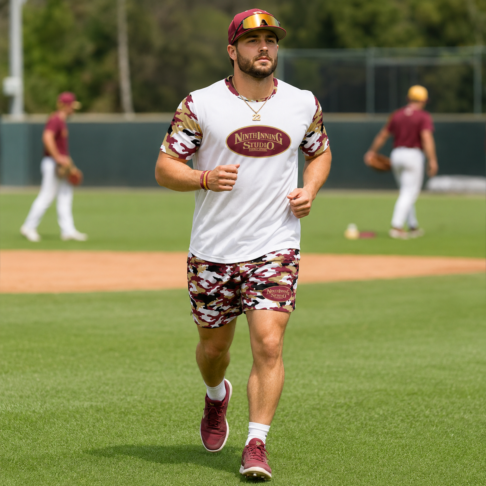 Ninth Inning Studio Garnet/Gold Camo Men's Premium Mesh Performance Tee
