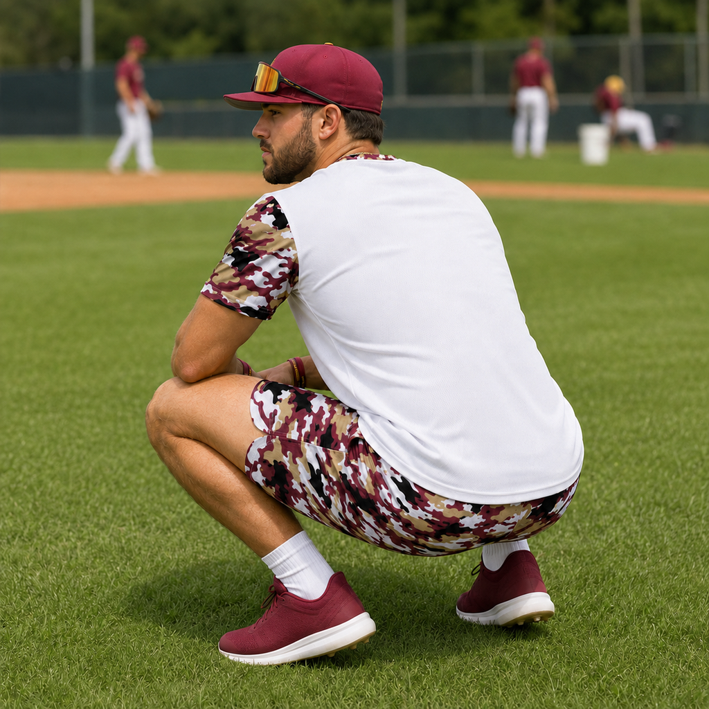 Ninth Inning Studio Garnet/Gold Camo Men's Premium Mesh Performance Tee
