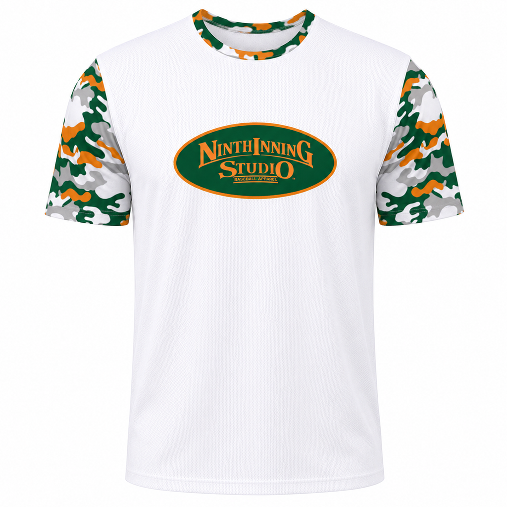 Ninth Inning Studio Green/Orange Camo Men's Premium Mesh Performance Tee