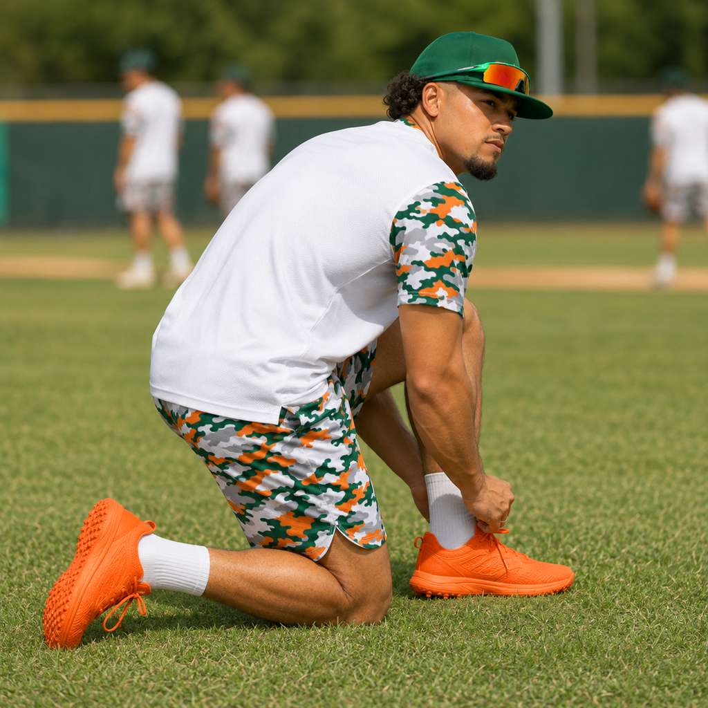 Ninth Inning Studio Green/Orange Camo Men's Premium Mesh Performance Tee