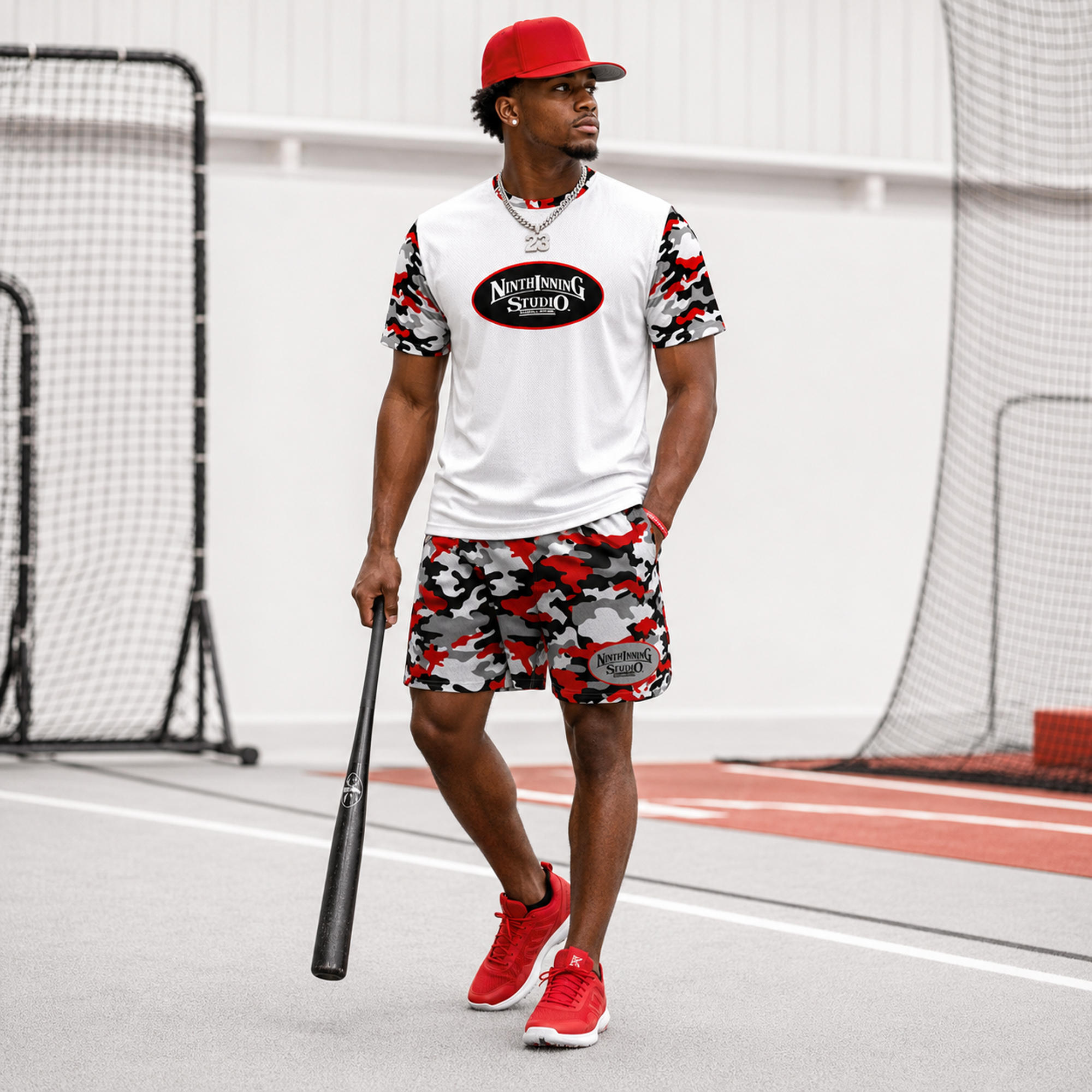 Ninth Inning Studio Red/Black camo Men's Premium Mesh Performance Tee