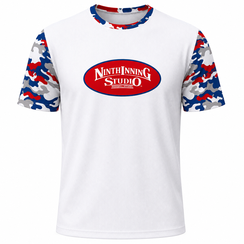 Ninth Inning Studio Red/Blue Camo Men's Premium Mesh Performance Tee