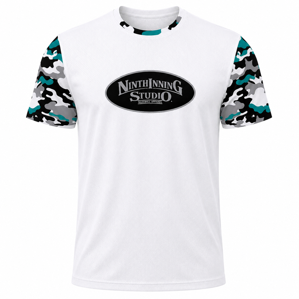 Ninth Inning Studio Teal/Black Camo Men's Premium Mesh Performance Tee